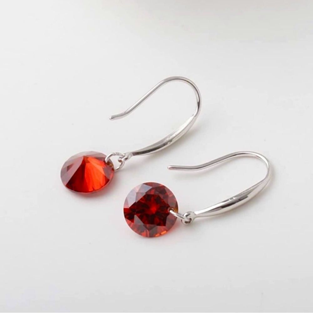 Ruby Red Gemstone 925 Sterling Silver Dangled Fashion Women Earrings Spring